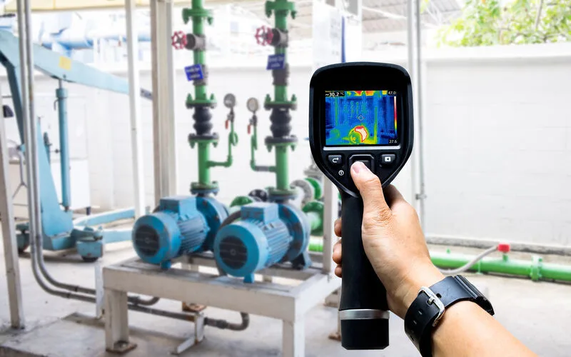 Thermal imaging camera reading a wall for a warm line