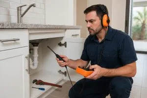 Acoustic listening equipment used to find a water leak